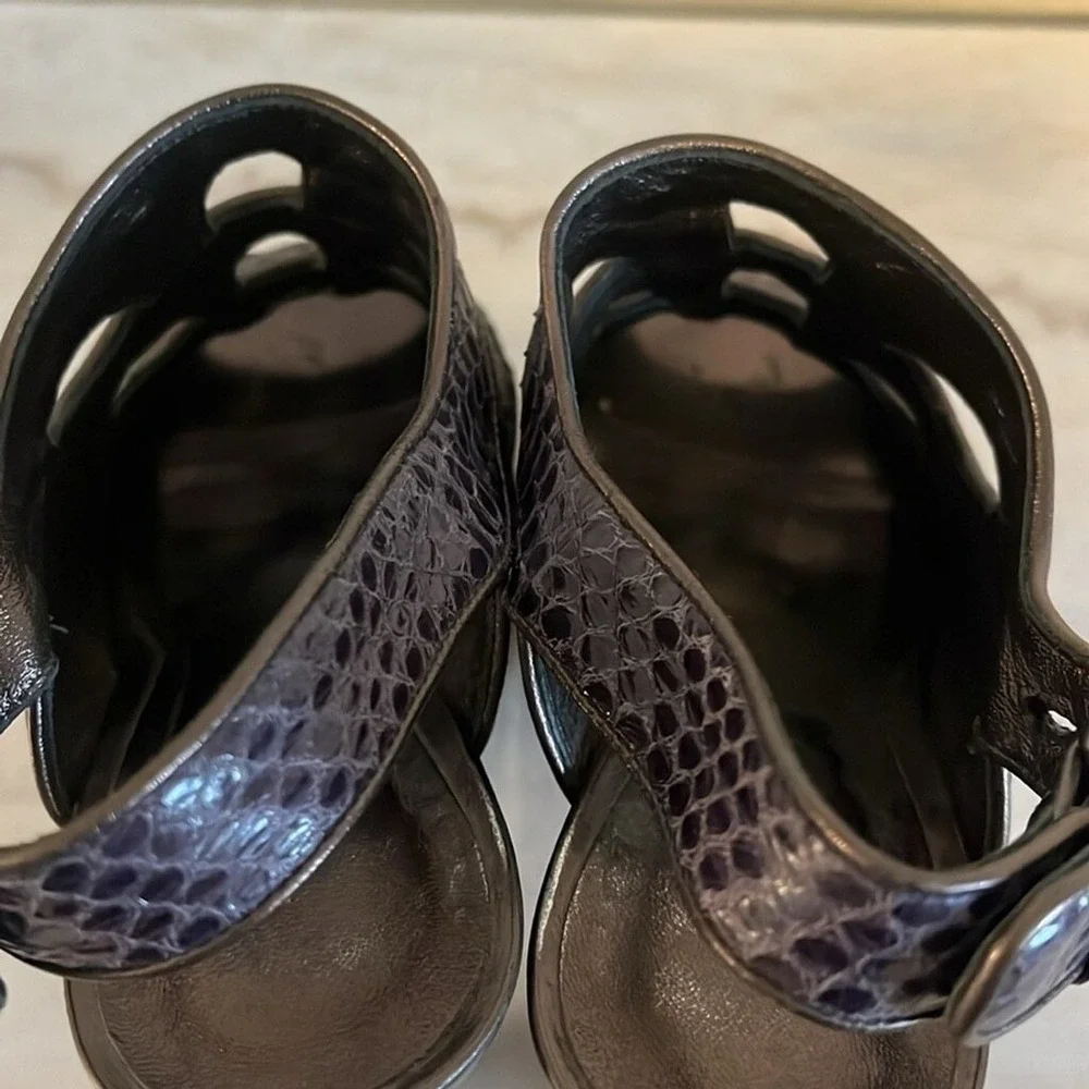 Bottega Veneta Purple Python Embossed Leather Studded Platform Sandals 37 US 7